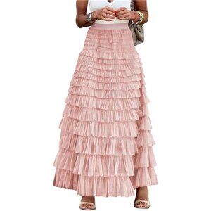 Women's Long Maxi Tulle Skirts Pink